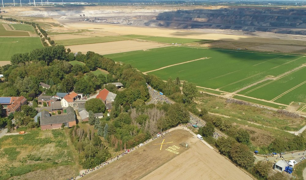 Aerial picture of a protests in a rural area