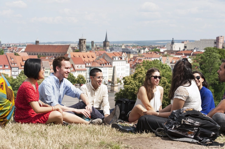Students sitting outside