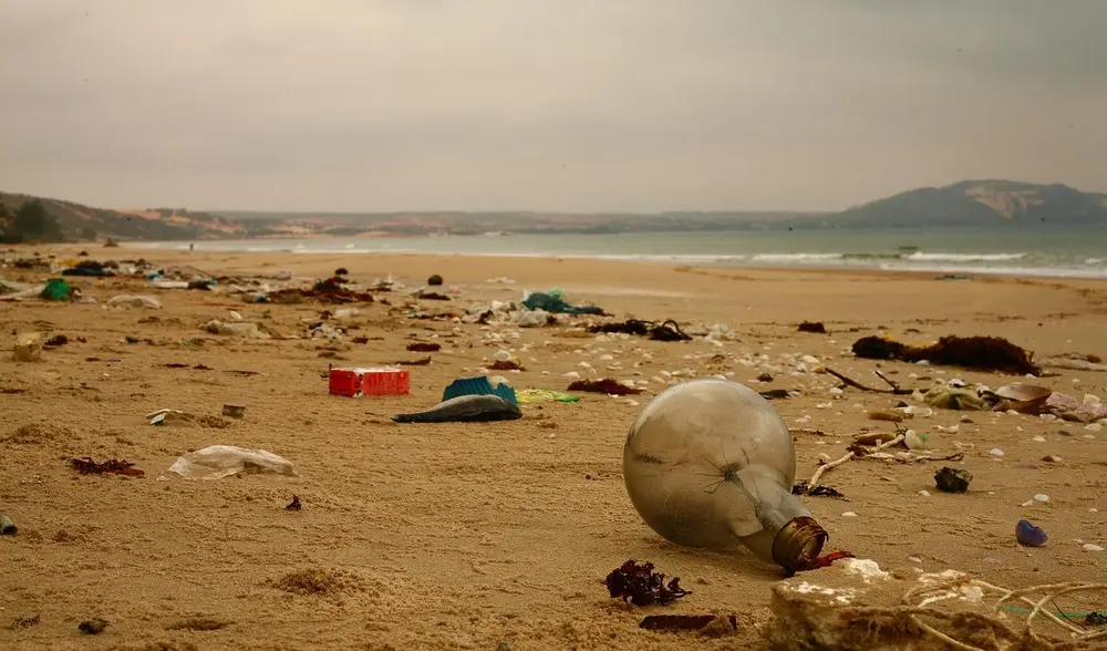 A beach full of plastic garbage