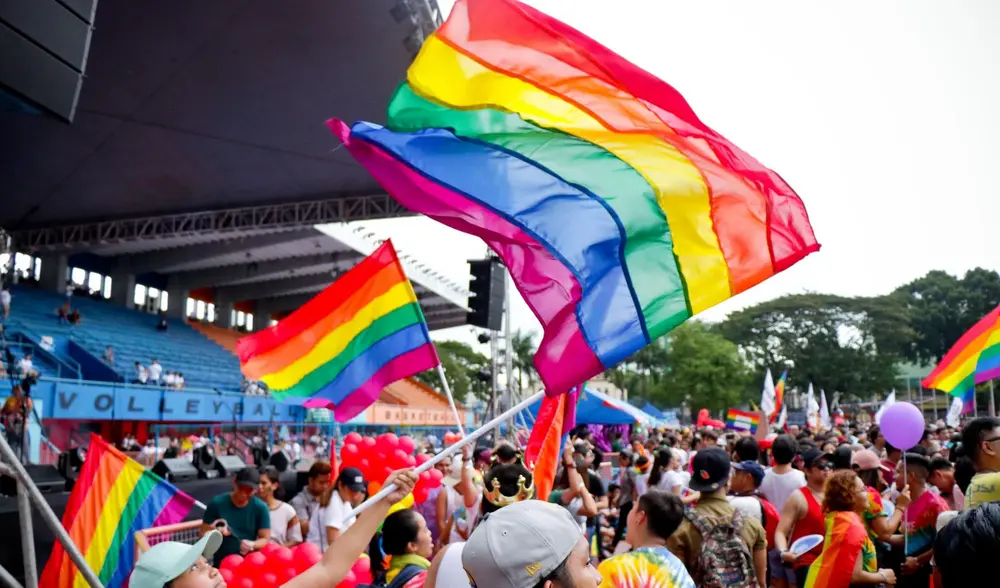 LGBTQ flags in a crowd